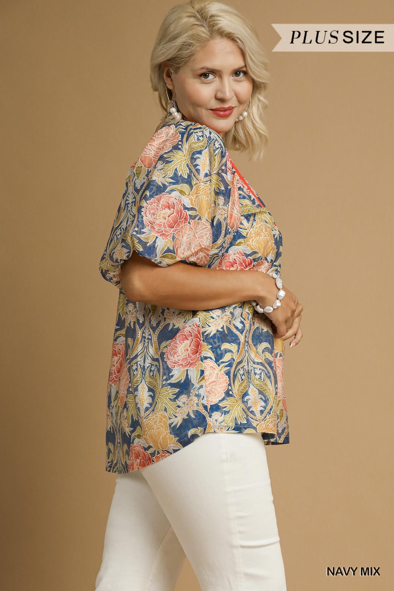 Floral Puff Sleeve Peasant Blouse