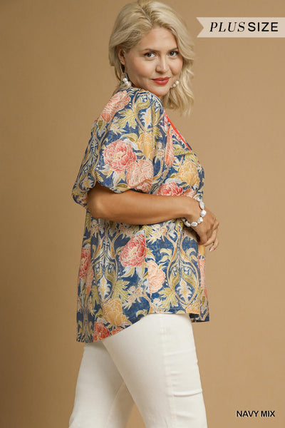 Floral Puff Sleeve Peasant Blouse