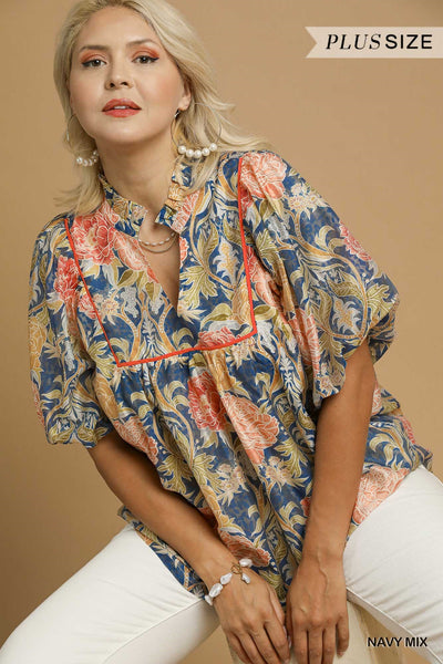 Floral Puff Sleeve Peasant Blouse