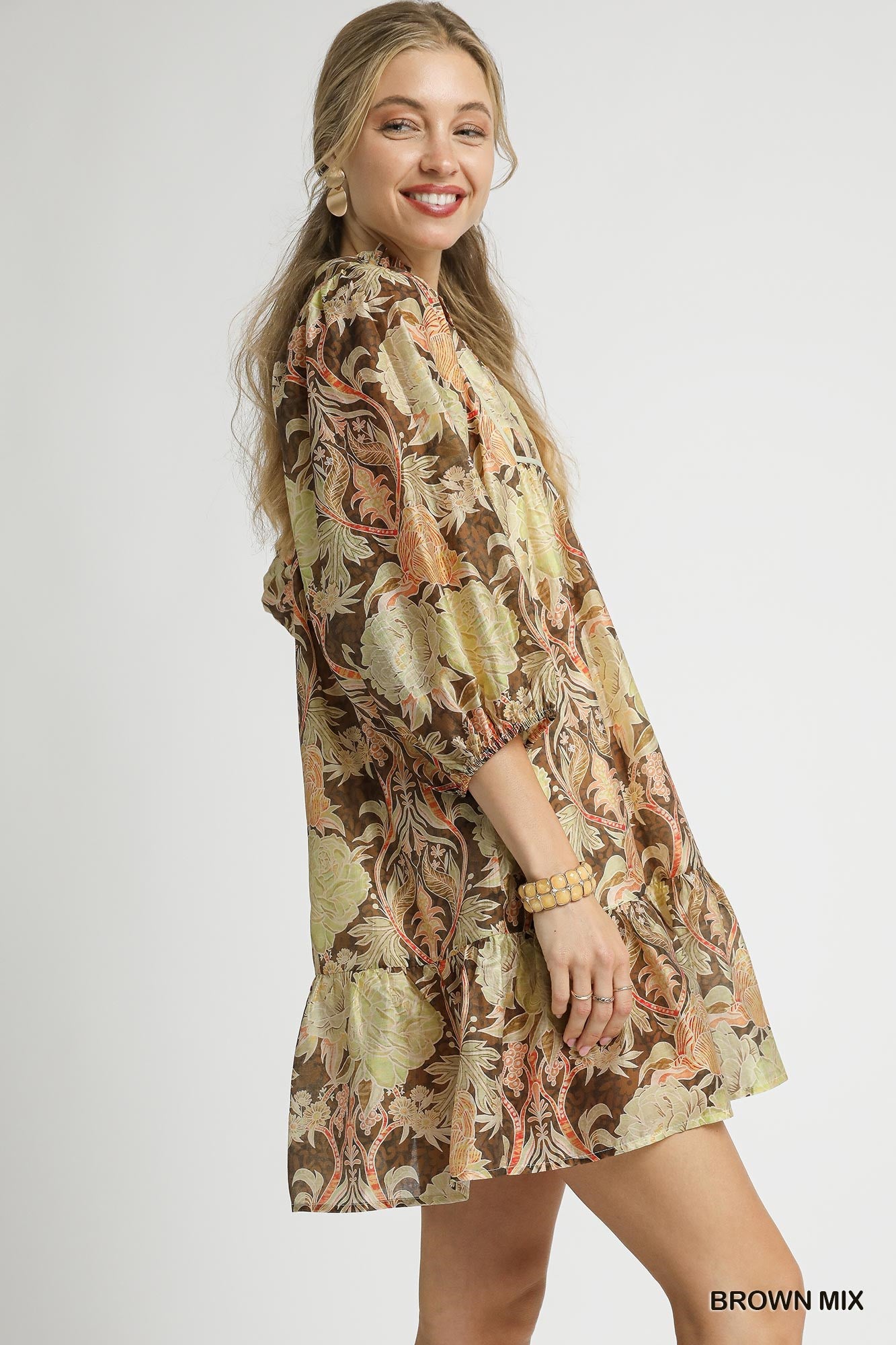 Abstract Print Puff Sleeve Mini Dress