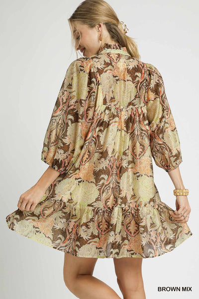 Abstract Print Puff Sleeve Mini Dress