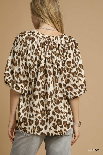 Leopard Print V Neck Blouse
