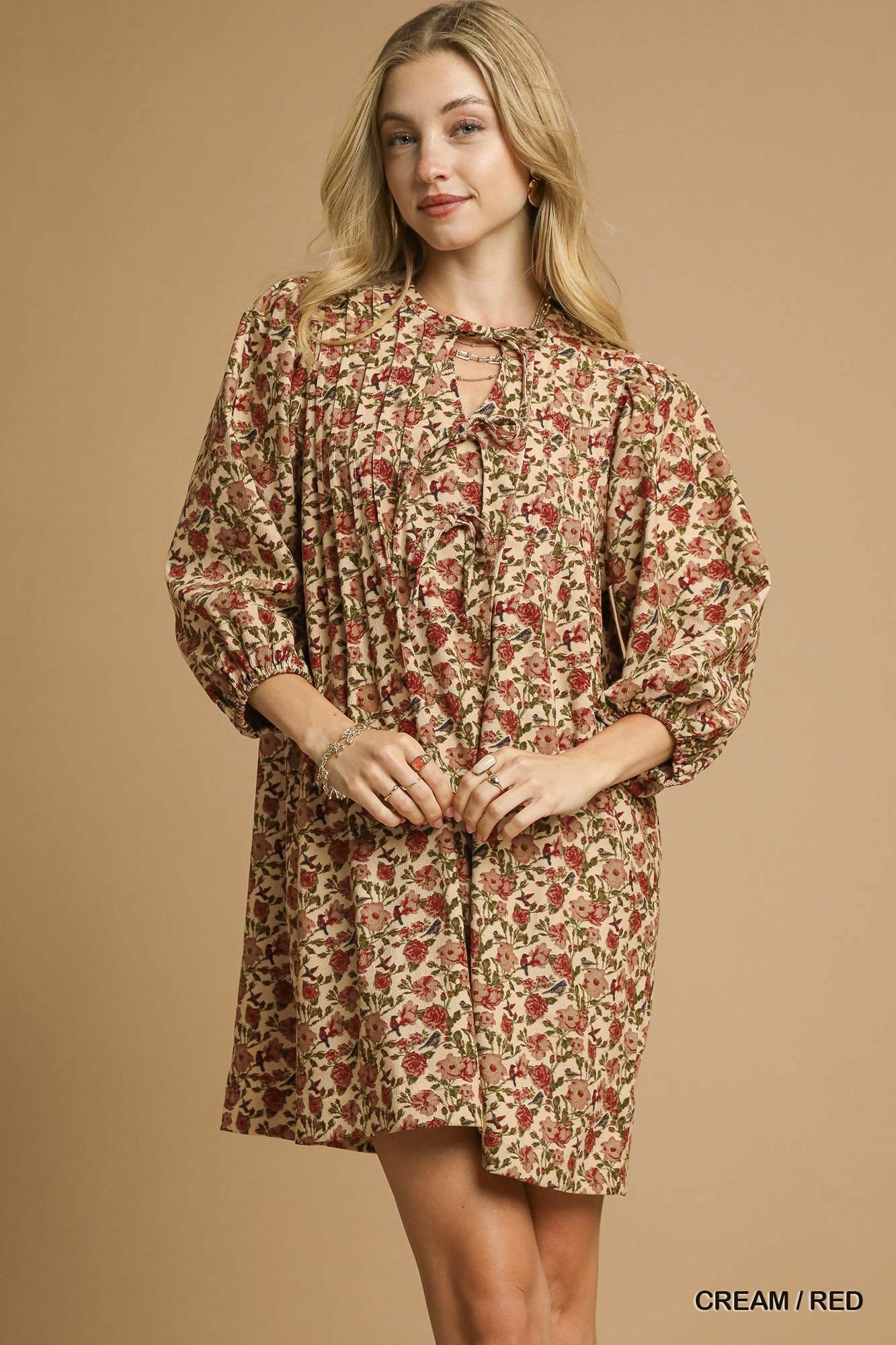 Floral Tie Neck Mini Dress