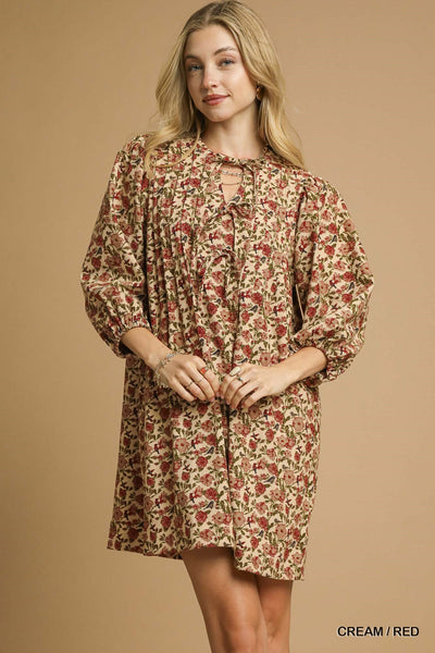 Floral Tie Neck Mini Dress