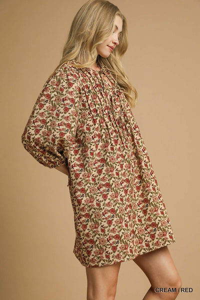 Floral Tie Neck Mini Dress