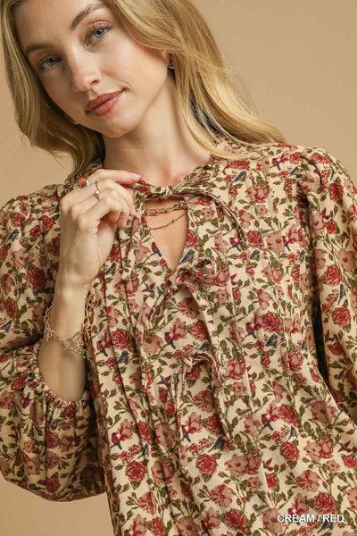 Floral Tie Neck Mini Dress