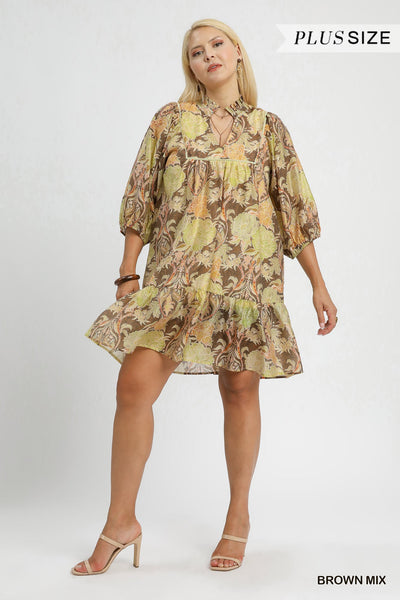 Abstract Print Puff Sleeve Mini Dress