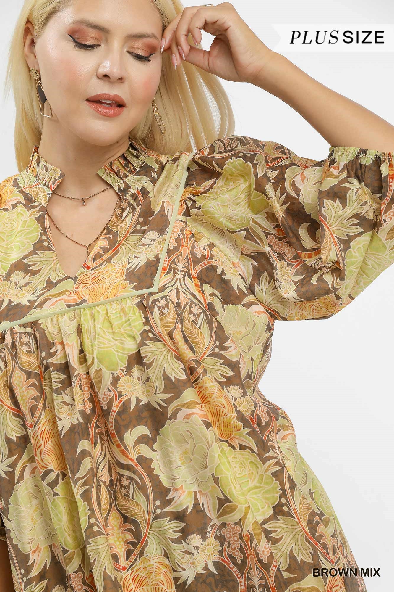 Abstract Print Puff Sleeve Mini Dress