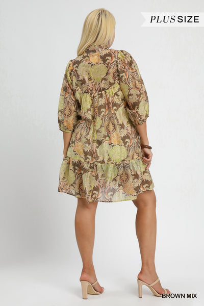 Abstract Print Puff Sleeve Mini Dress