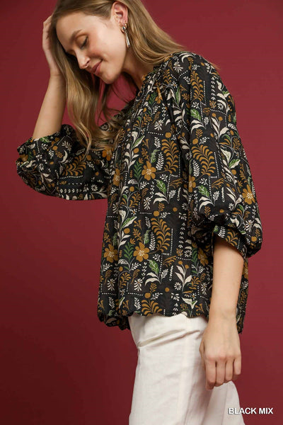 Floral Print Scallop Hem Blouse