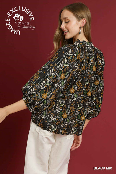 Floral Print Scallop Hem Blouse