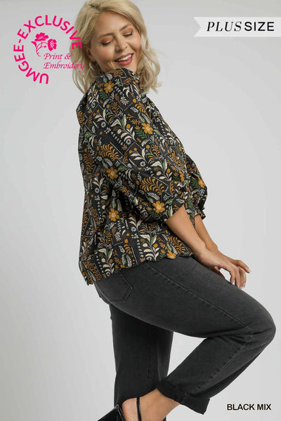 Floral Print Scallop Hem Blouse