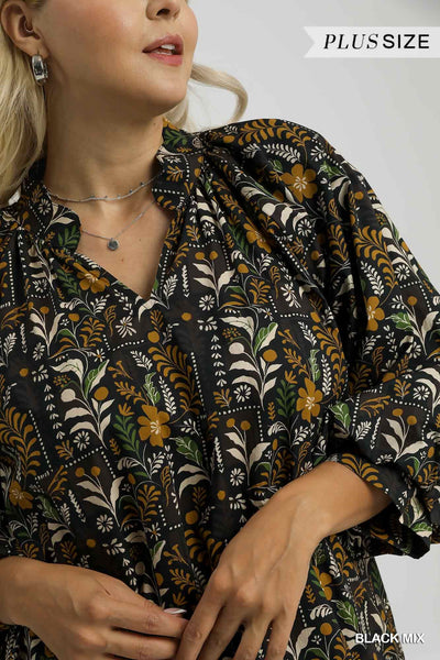 Floral Print Scallop Hem Blouse