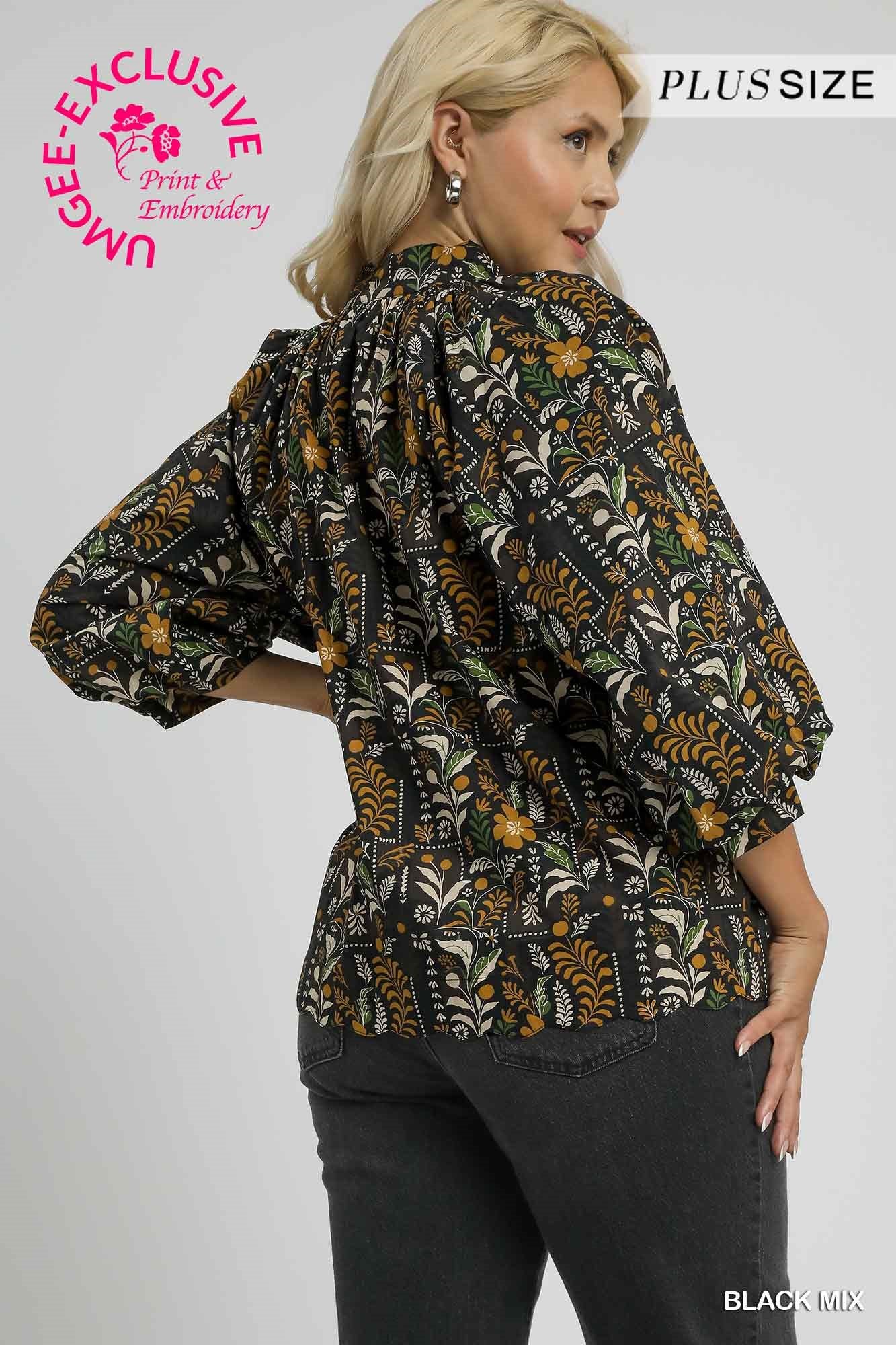Floral Print Scallop Hem Blouse