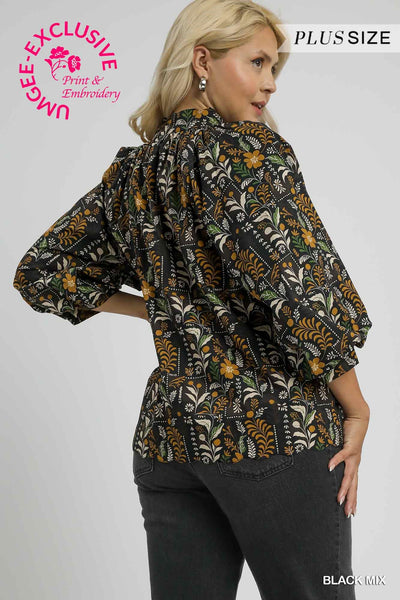 Floral Print Scallop Hem Blouse