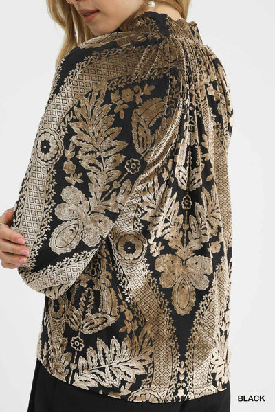 Velvet Burnout Split Neck Blouse