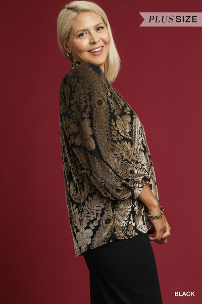 Velvet Burnout Split Neck Blouse