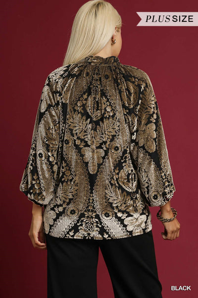 Velvet Burnout Split Neck Blouse
