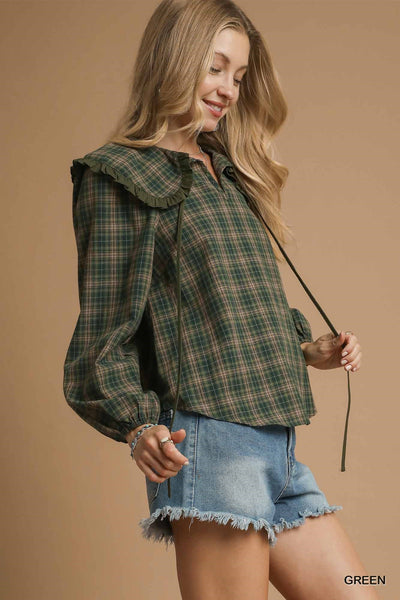 Plaid Ruffle Collar Blouse
