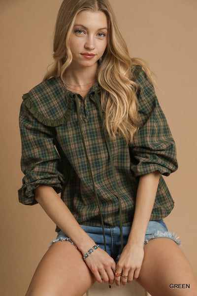 Plaid Ruffle Collar Blouse