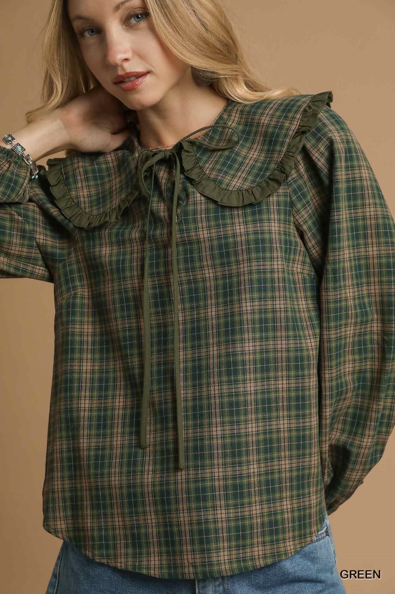 Plaid Ruffle Collar Blouse