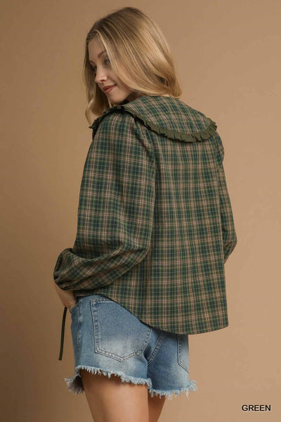 Plaid Ruffle Collar Blouse