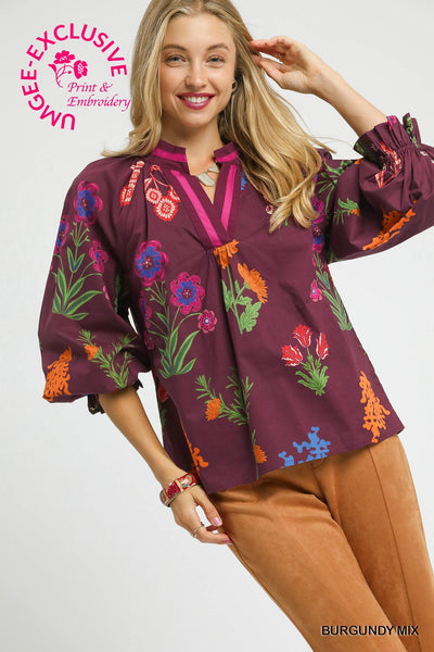 Floral Print Varsity Stripe Blouse