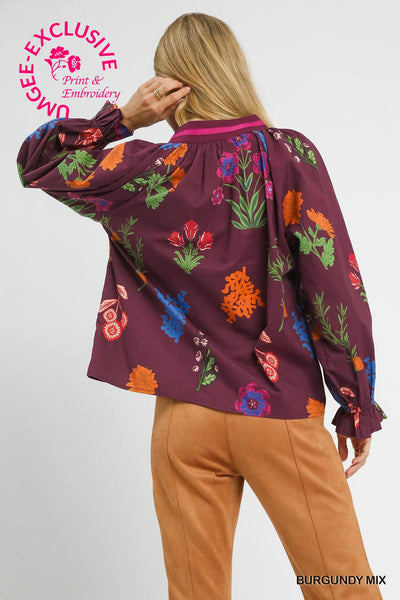 Floral Print Varsity Stripe Blouse