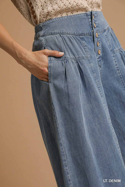 Stone Washed Wide Leg Button Fly Pant