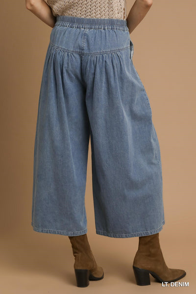 Stone Washed Wide Leg Button Fly Pant