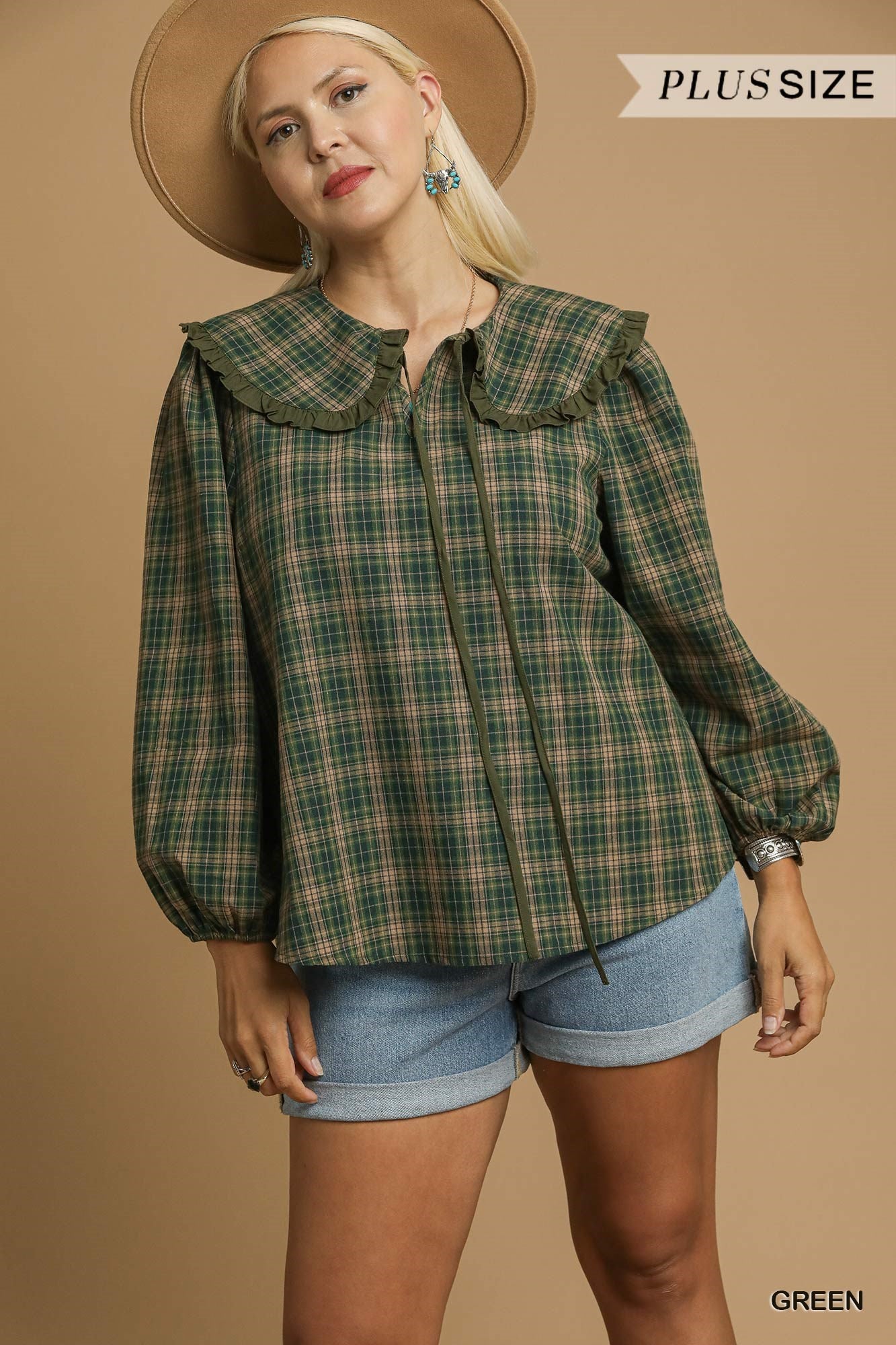 Plaid Ruffle Collar Blouse