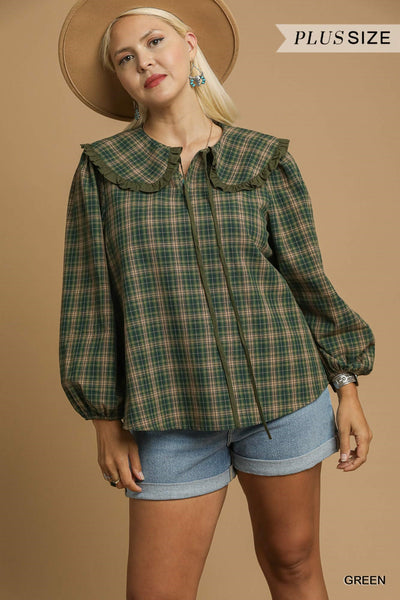 Plaid Ruffle Collar Blouse