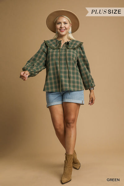 Plaid Ruffle Collar Blouse