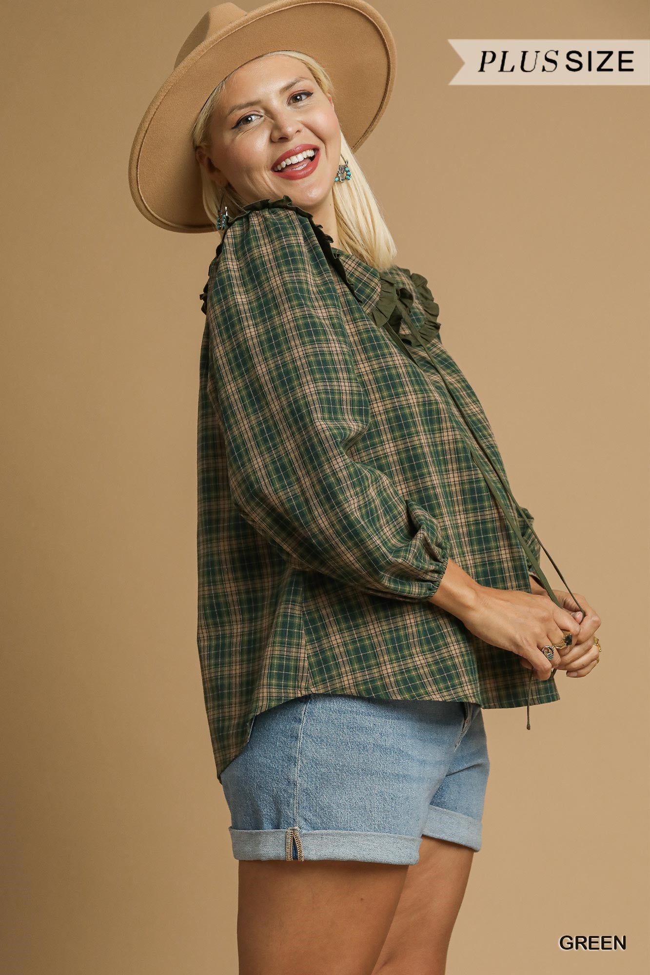 Plaid Ruffle Collar Blouse