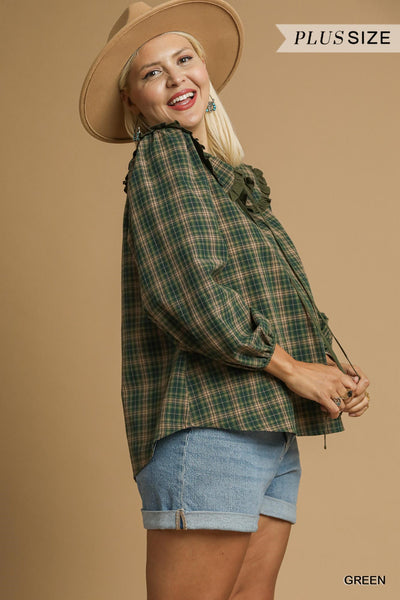 Plaid Ruffle Collar Blouse