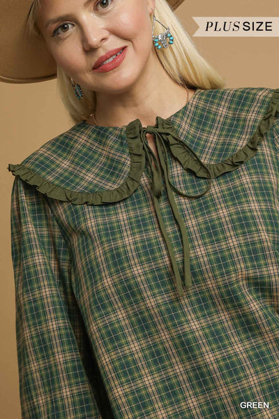 Plaid Ruffle Collar Blouse