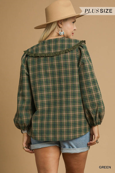 Plaid Ruffle Collar Blouse