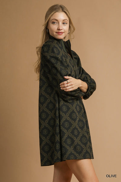 Geometric Print Long Sleeve Mini Dress