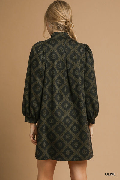 Geometric Print Long Sleeve Mini Dress