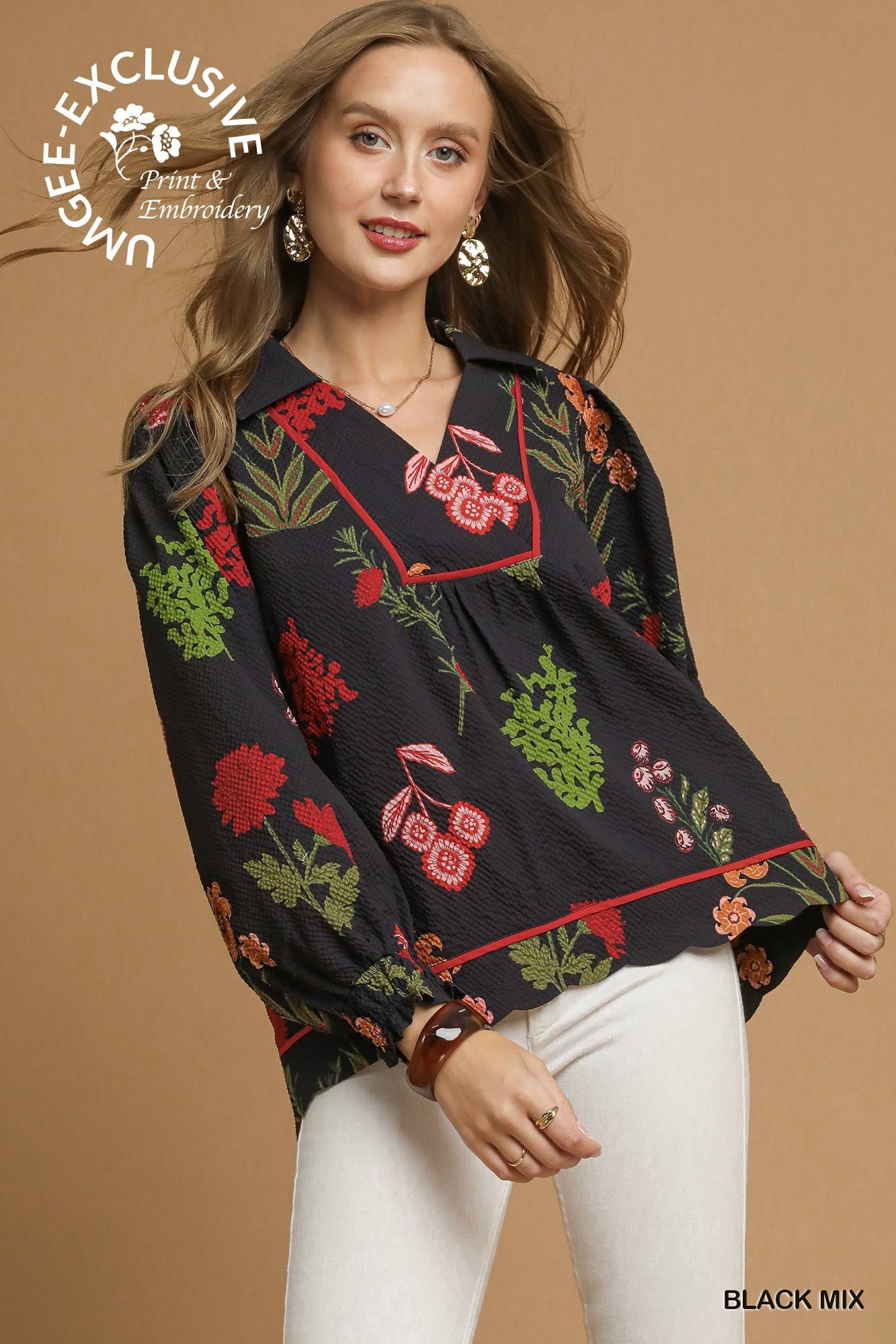 Floral Print Textured Blouse
