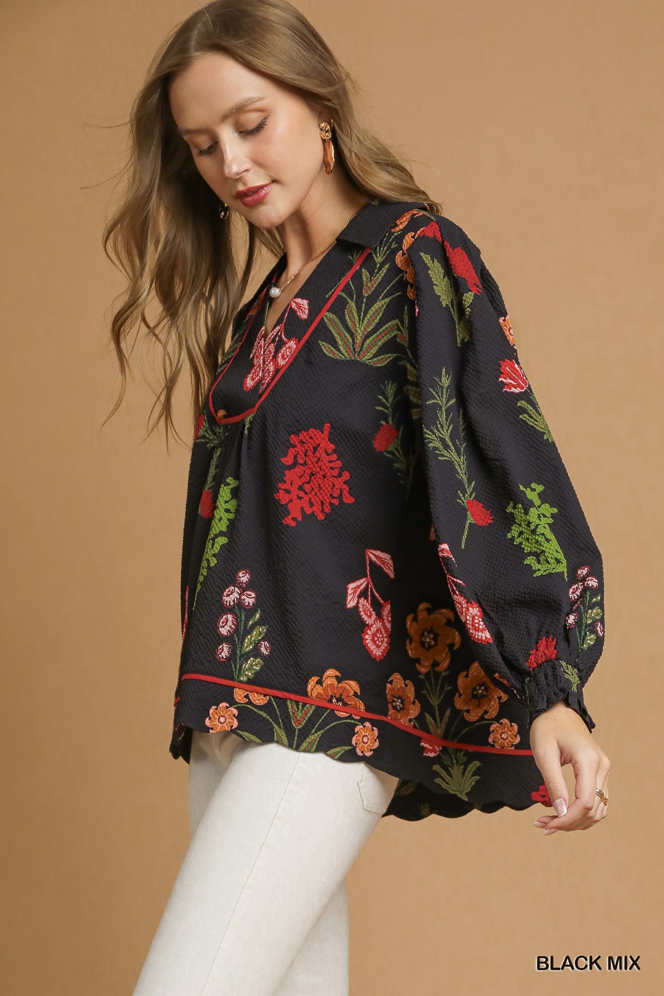 Floral Print Textured Blouse