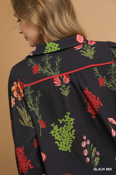 Floral Print Textured Blouse