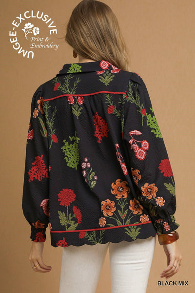 Floral Print Textured Blouse