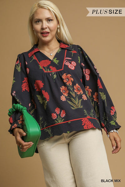 Floral Print Textured Blouse