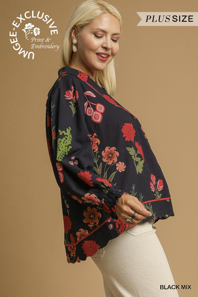 Floral Print Textured Blouse