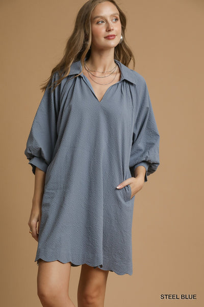 Textured Puff Sleeve Dress