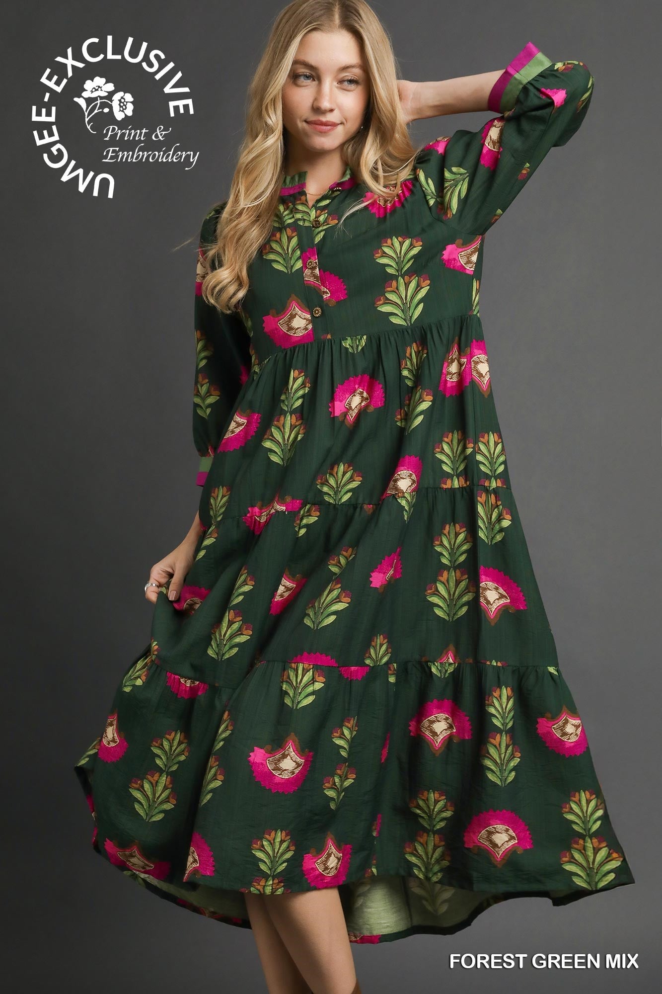 Floral Print Tiered Midi Dress