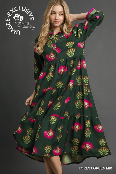 Floral Print Tiered Midi Dress