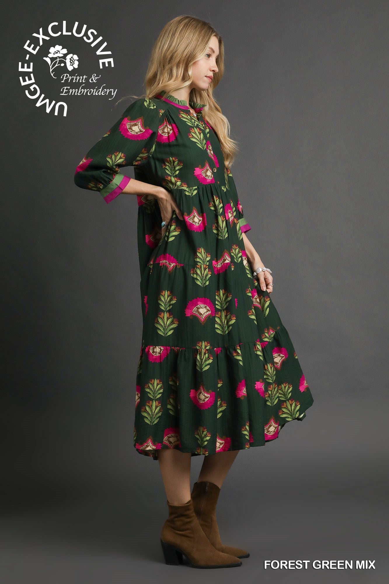 Floral Print Tiered Midi Dress