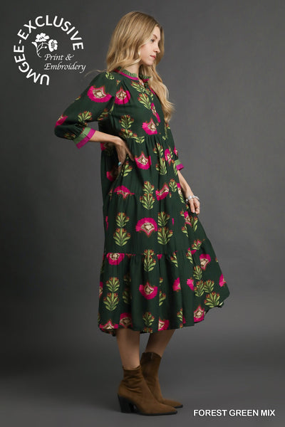 Floral Print Tiered Midi Dress